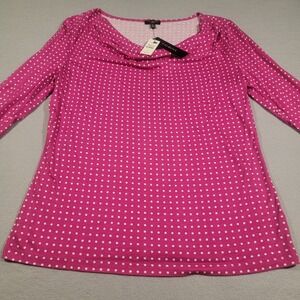 Talbots Petites Pink Polka‎ Dot Cowl Neck 3/4 Sleeve Top Petite Small NWT